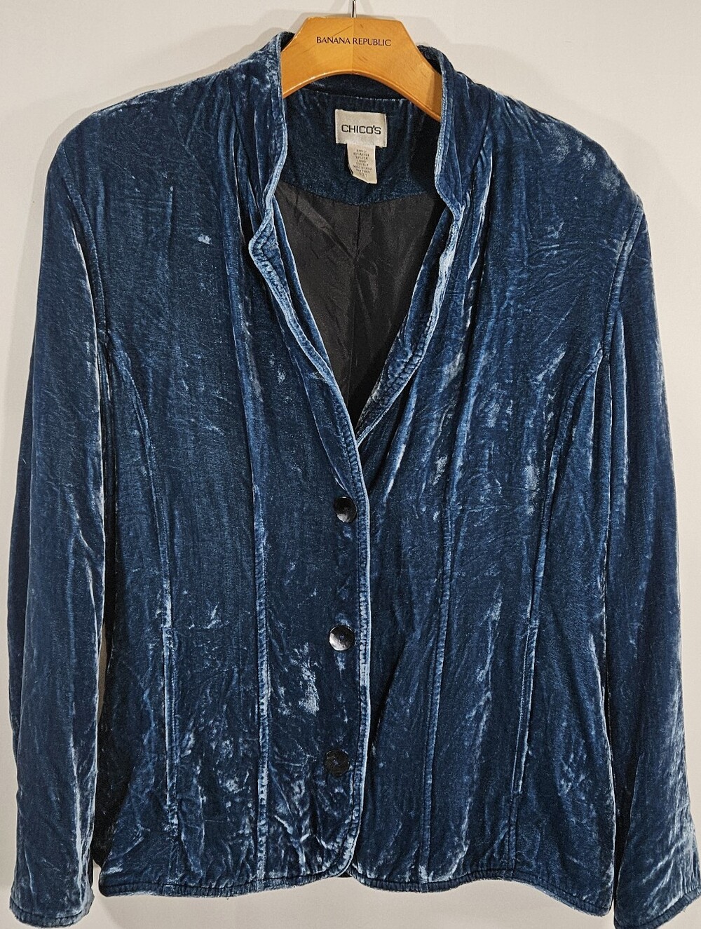 Chicos Bluel Crushed Velvet Jacket Sz 1